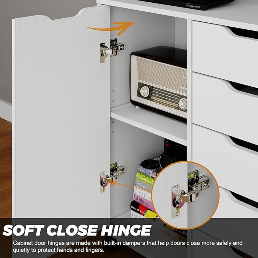 Close-up of cabinet hinge and interior